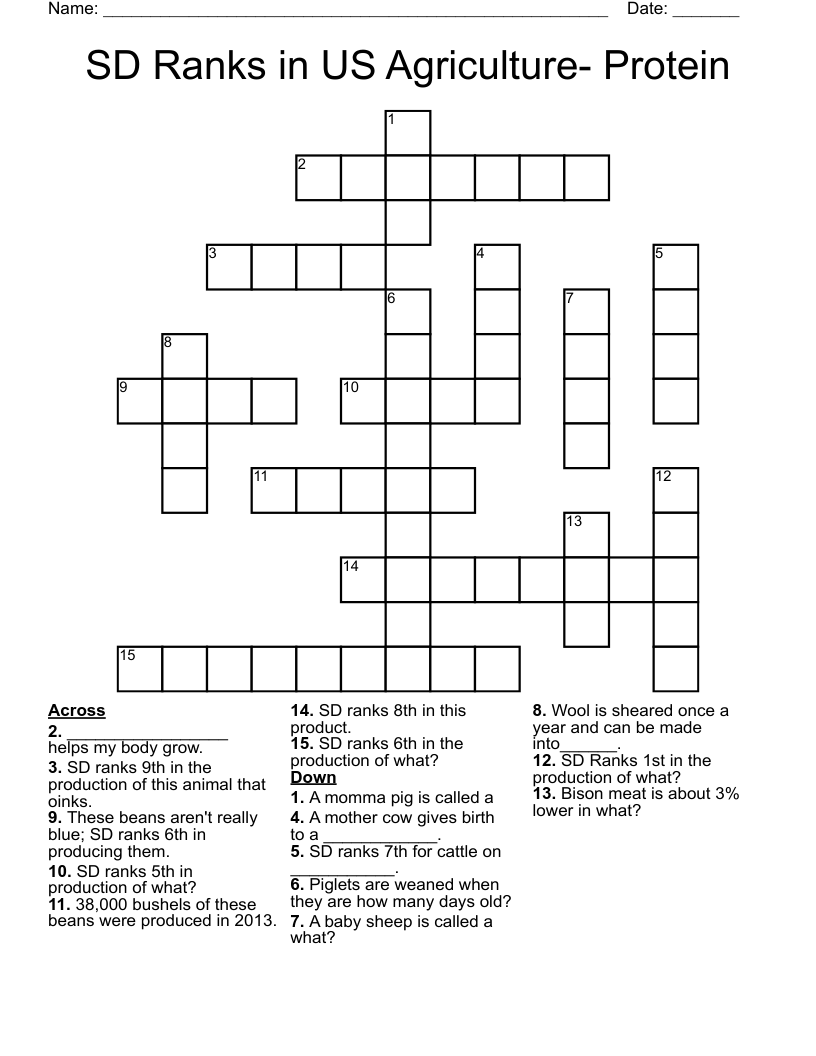 SD Ranks in US Agriculture- Protein Crossword
