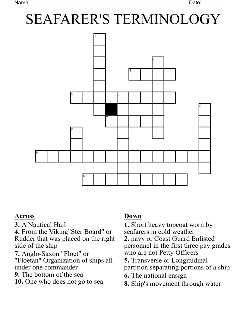 SEAFARER'S TERMINOLOGY Crossword