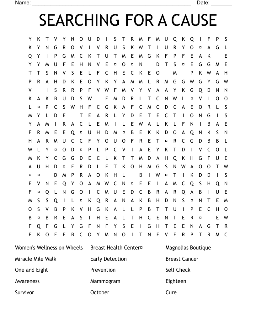 SEARCHING FOR A CAUSE Word Search