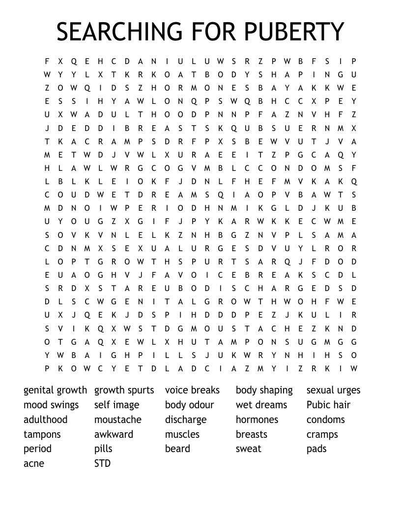 SEARCHING FOR PUBERTY Word Search
