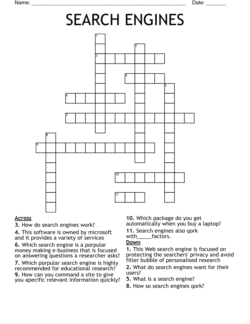 SEARCH ENGINES Crossword