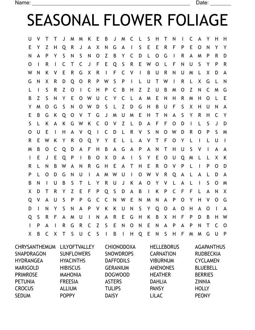 SEASONAL FLOWER FOLIAGE Word Search