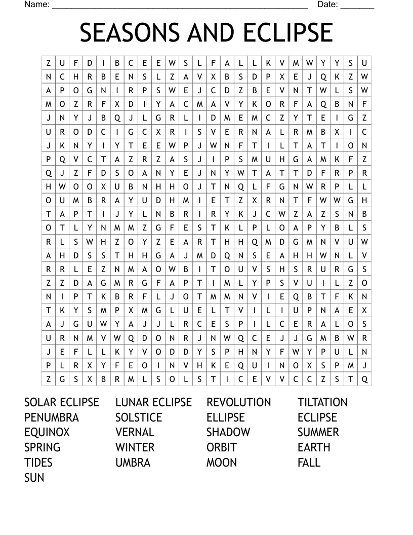 SEASONS AND ECLIPSE Word Search