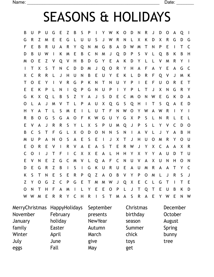 SEASONS & HOLIDAYS Word Search