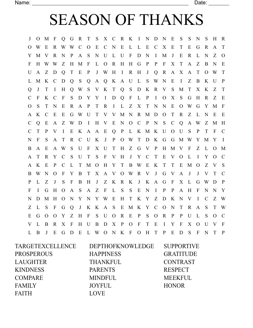 SEASON OF THANKS Word Search