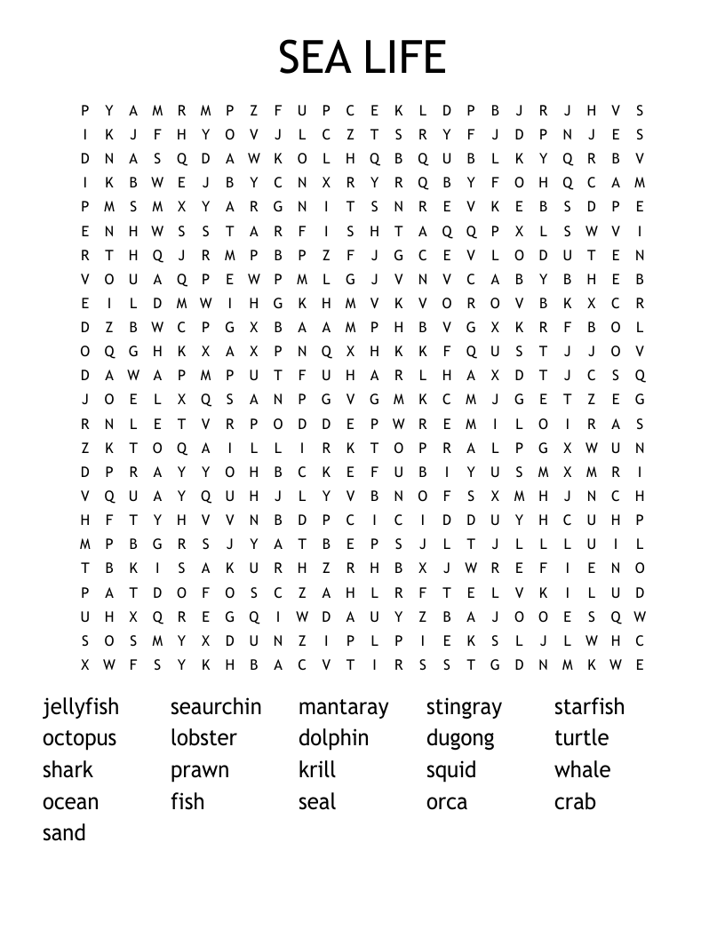 SEA LIFE Word Search