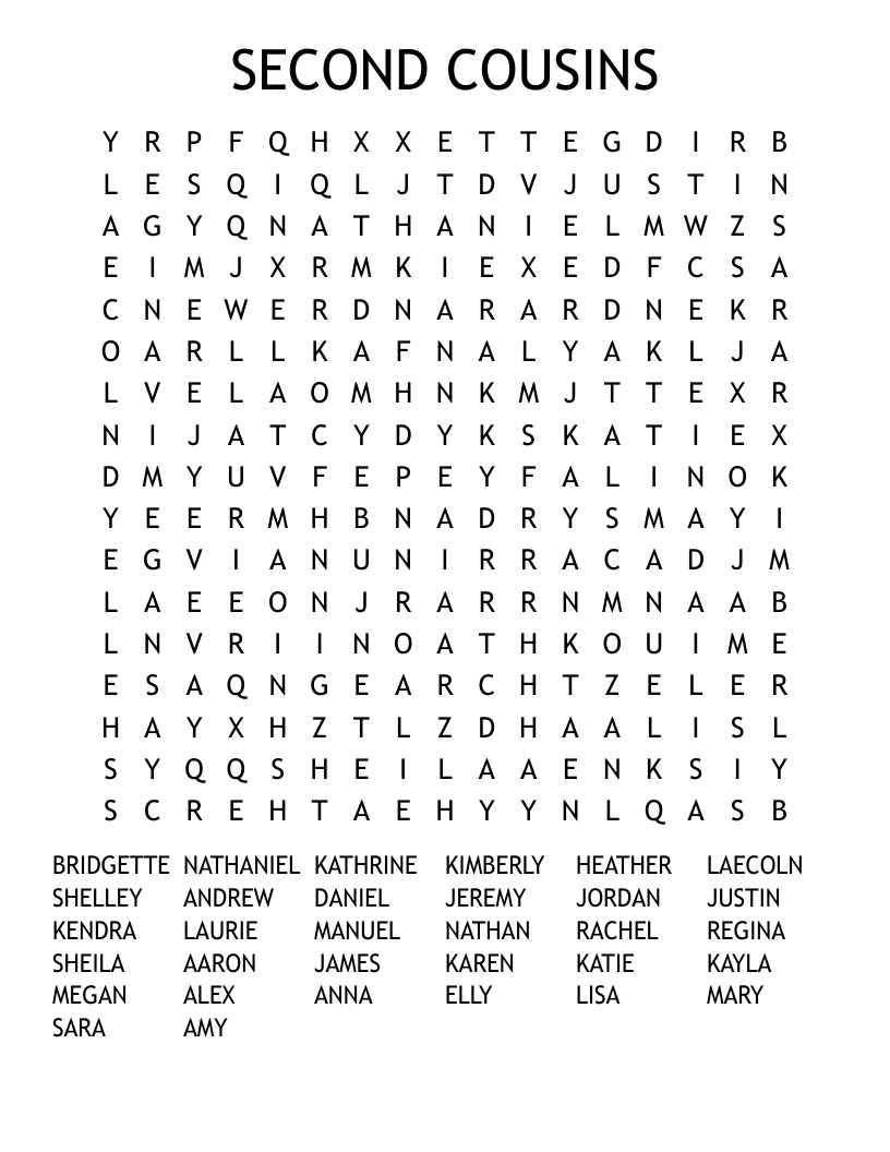 SECOND COUSINS Word Search
