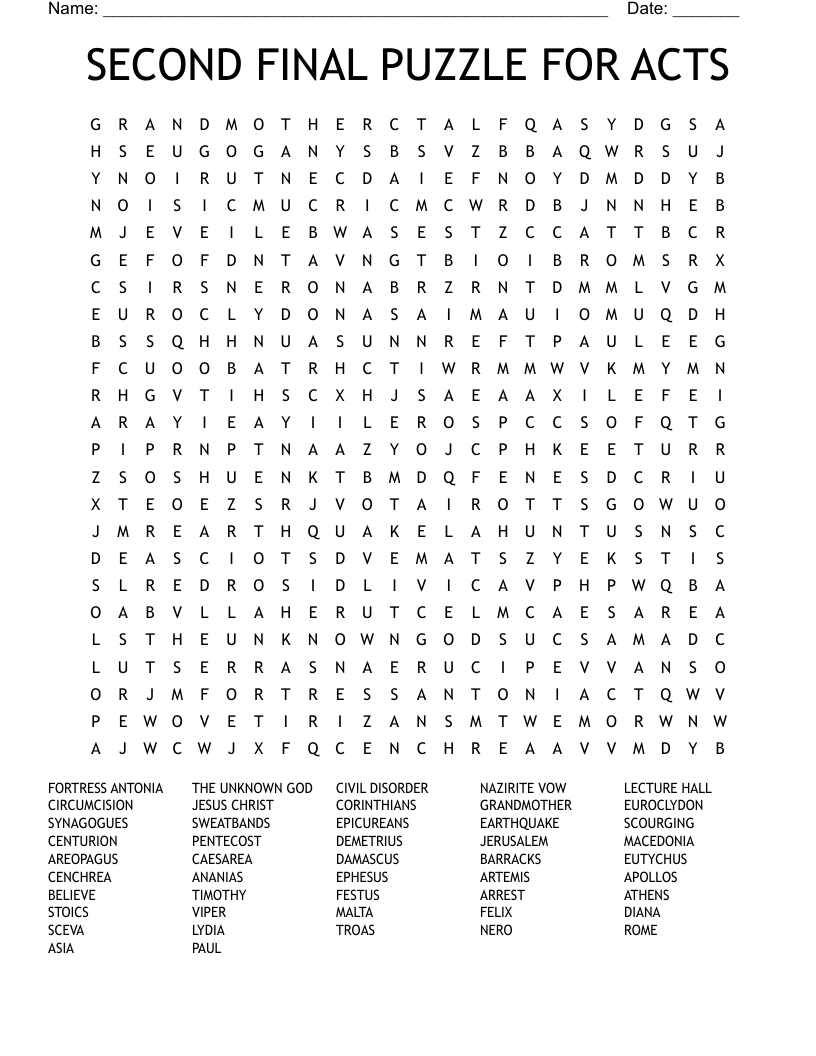 SECOND FINAL PUZZLE FOR ACTS Word Search