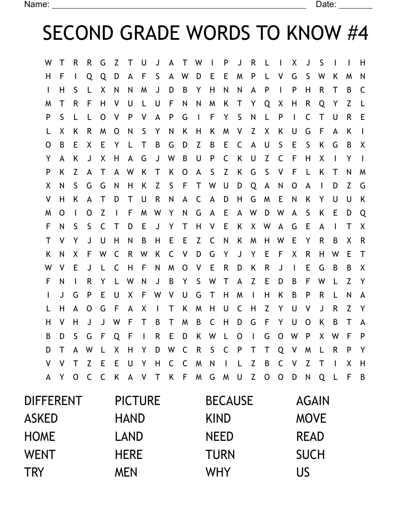 SECOND GRADE WORDS TO KNOW #4 Word Search