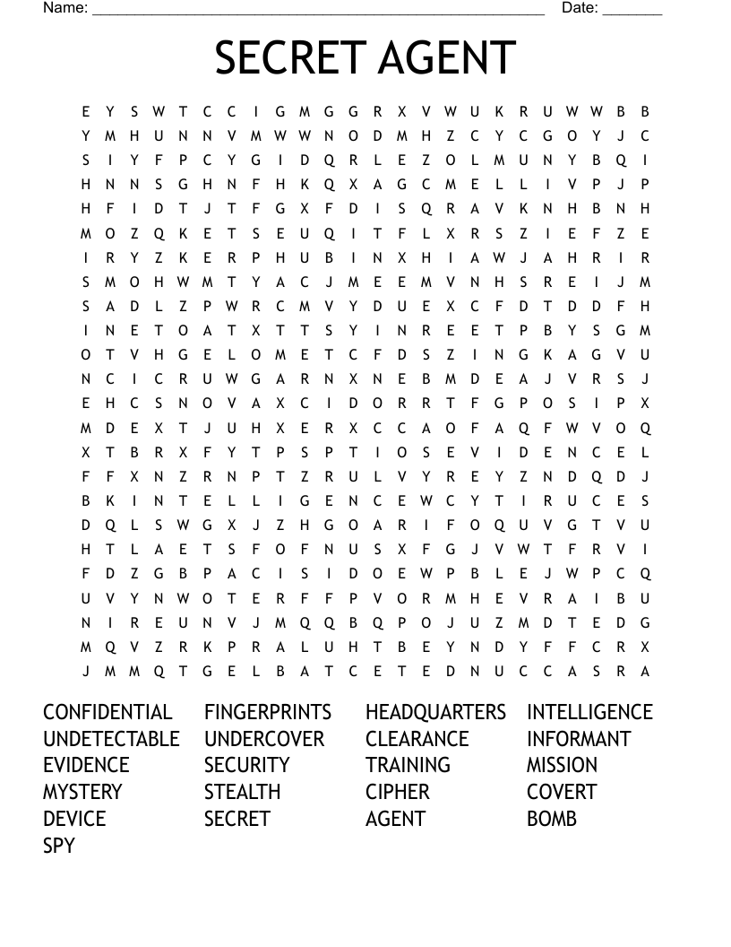 SECRET AGENT  Word Search
