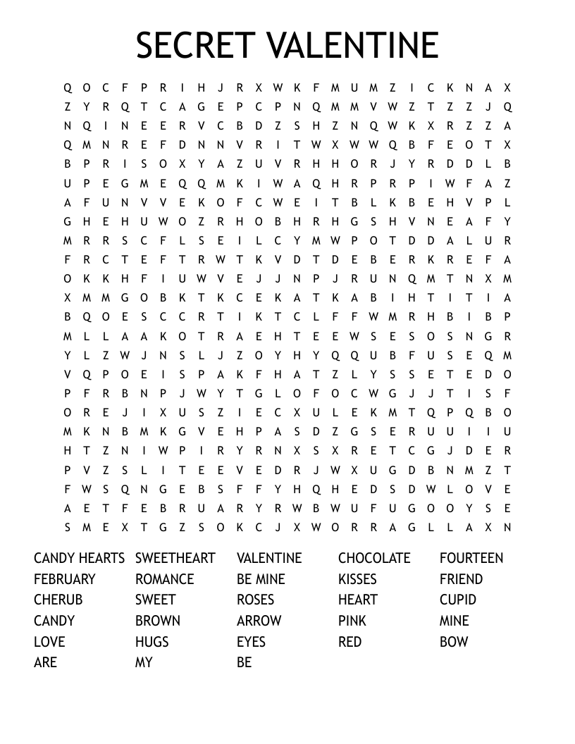SECRET VALENTINE Word Search