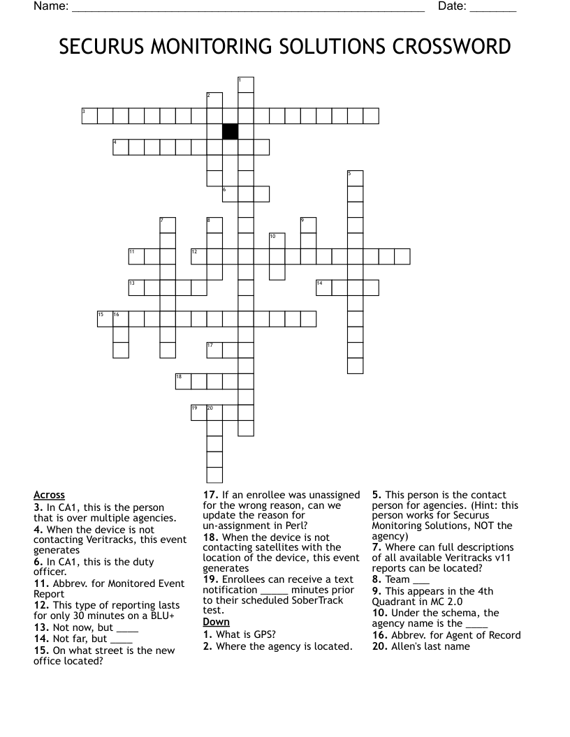 SECURUS MONITORING SOLUTIONS CROSSWORD