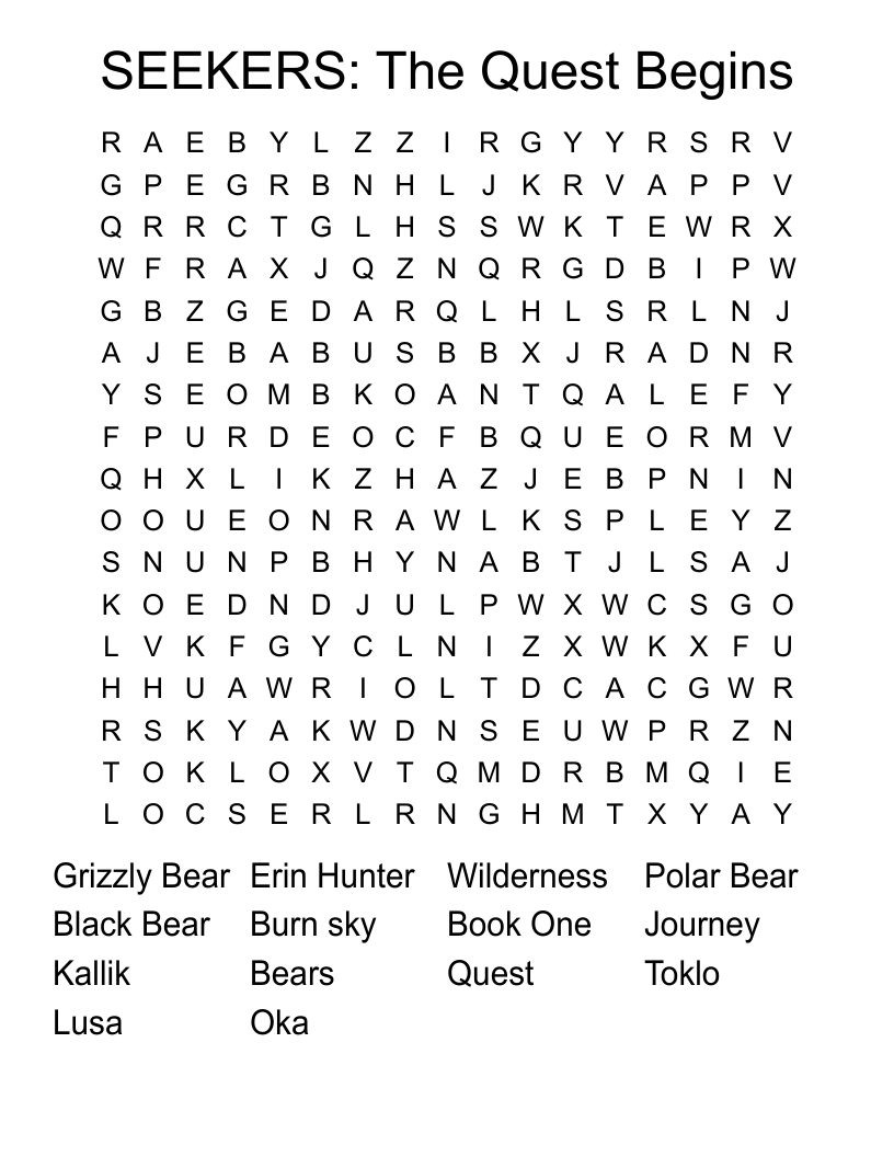 SEEKERS:  The Quest Begins Word Search
