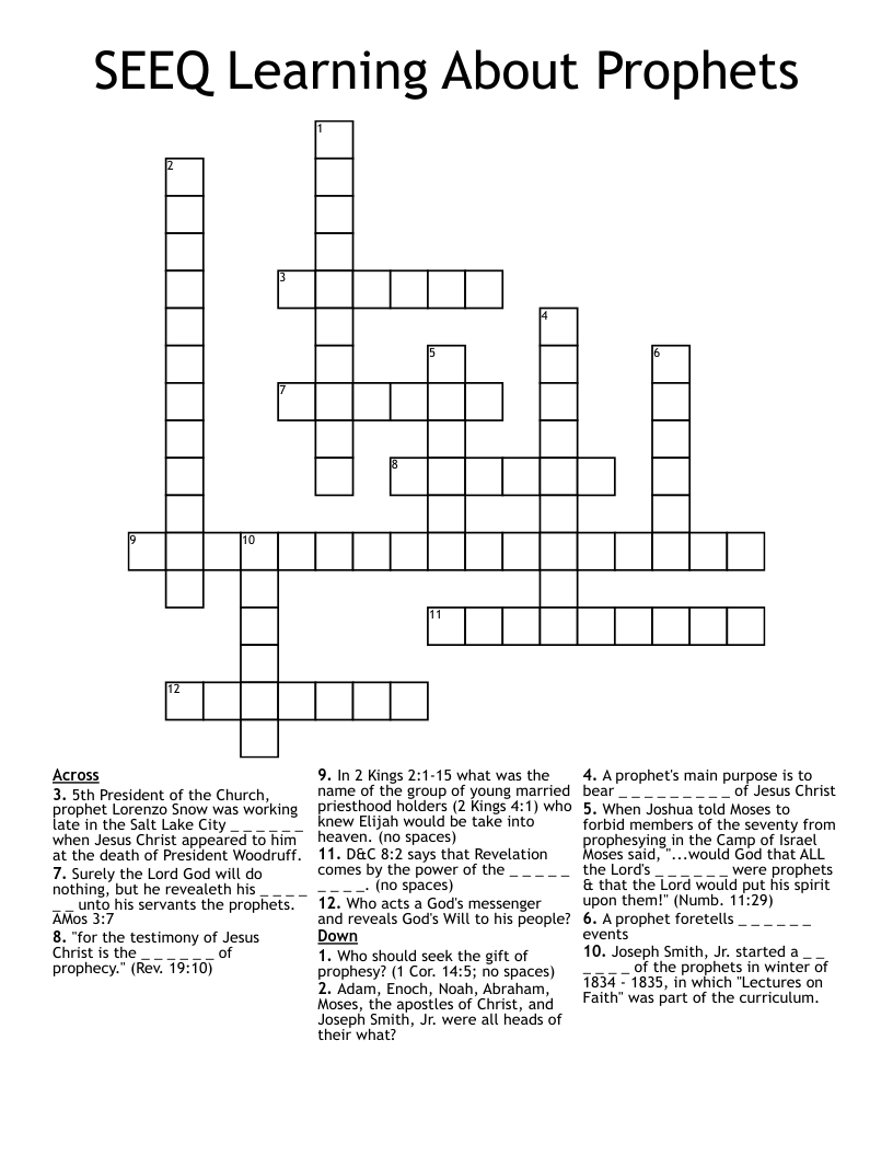 SEEQ Learning About Prophets Crossword