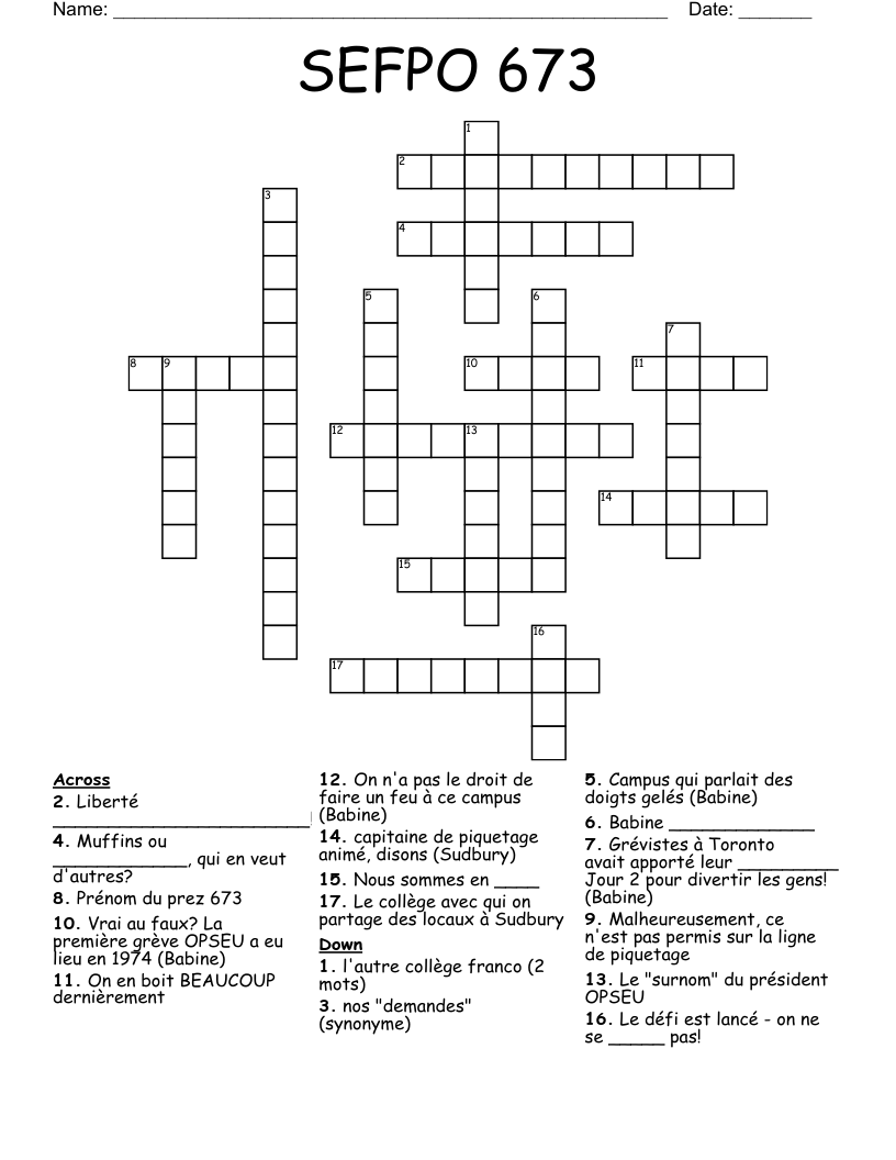 SEFPO 673 Crossword