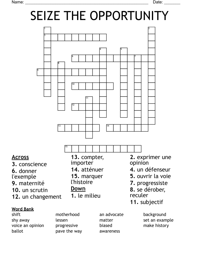 SEIZE THE OPPORTUNITY Crossword