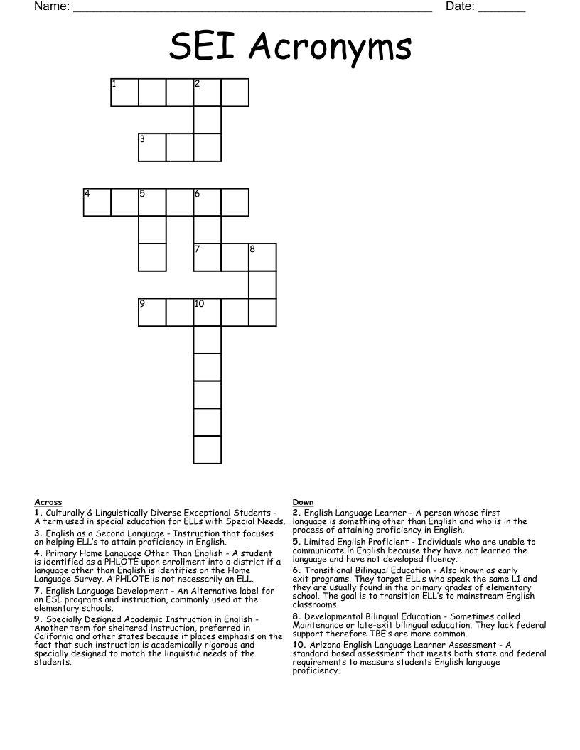 SEI Acronyms Crossword