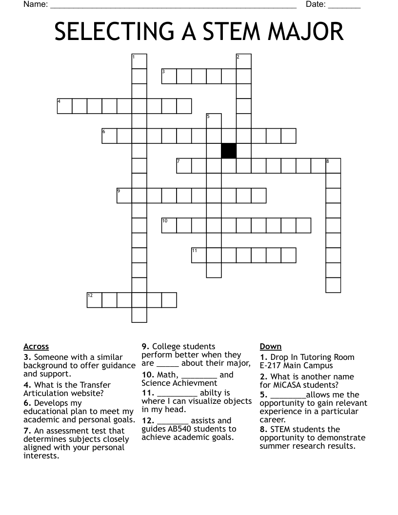 SELECTING A STEM MAJOR Crossword