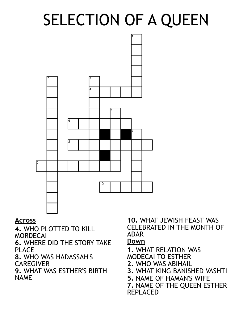 SELECTION OF A QUEEN Crossword