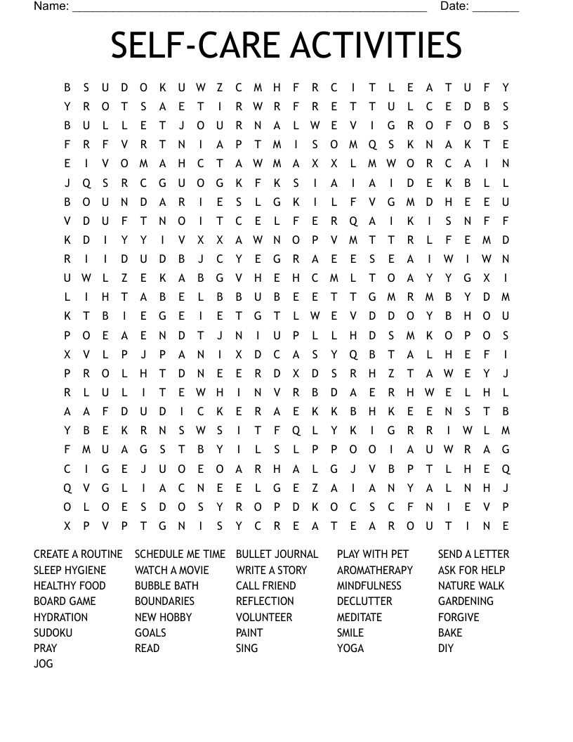 SELF-CARE ACTIVITIES Word Search