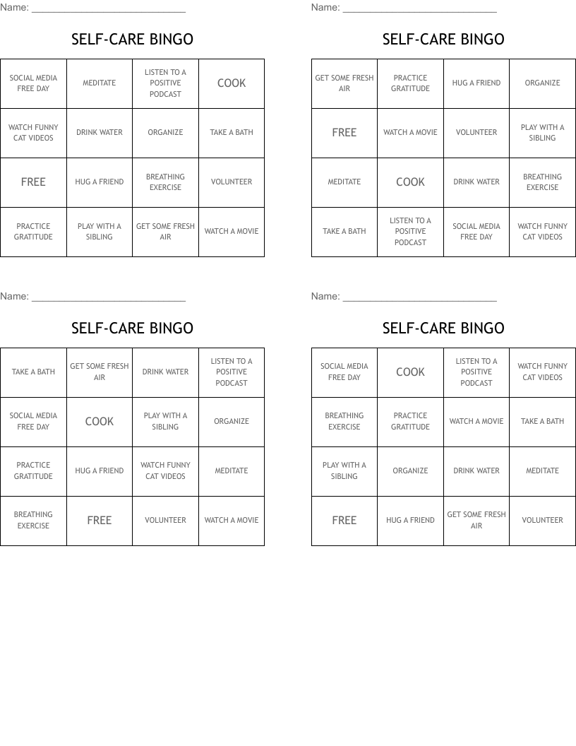 SELF-CARE BINGO
