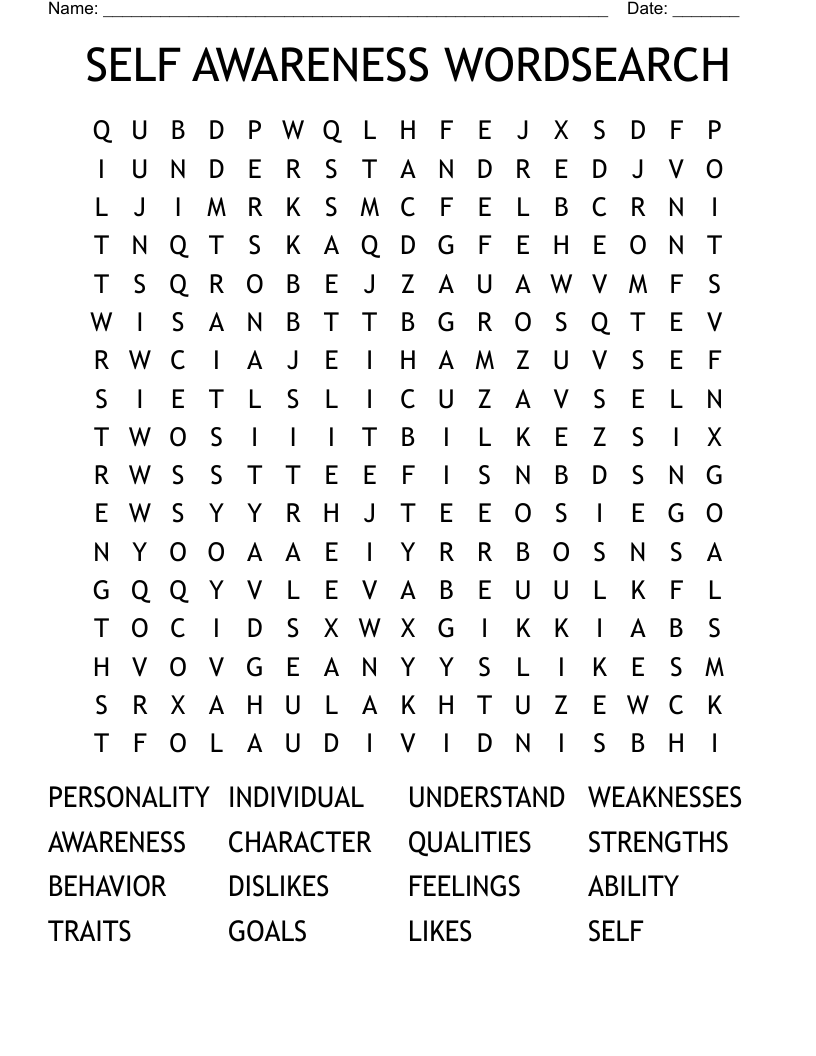 SELF AWARENESS WORDSEARCH