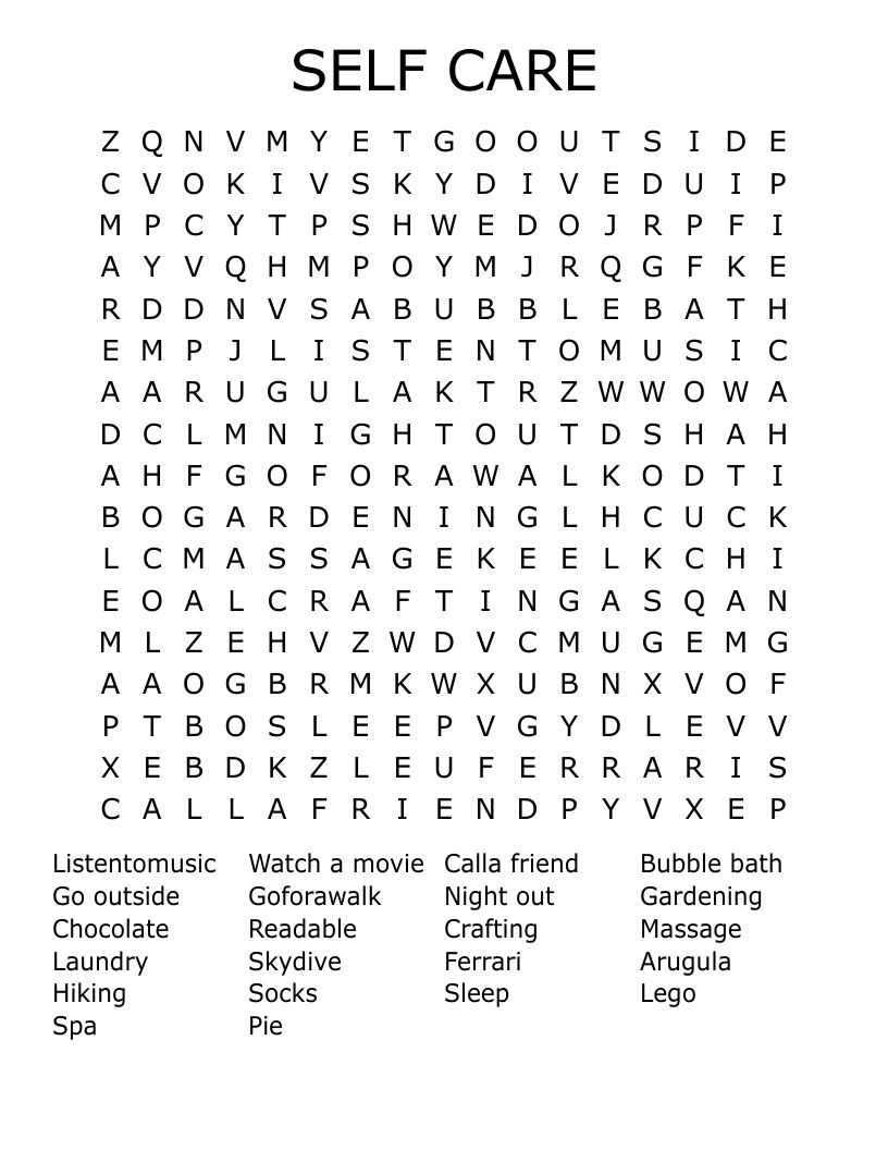 SELF CARE Word Search