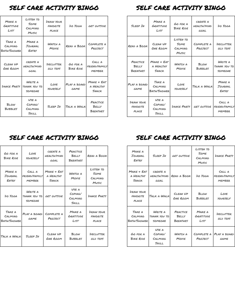 SELF CARE ACTIVITY BINGO
