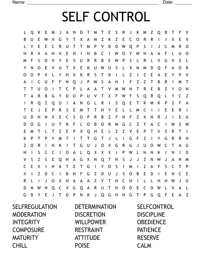 SELF CONTROL Word Search