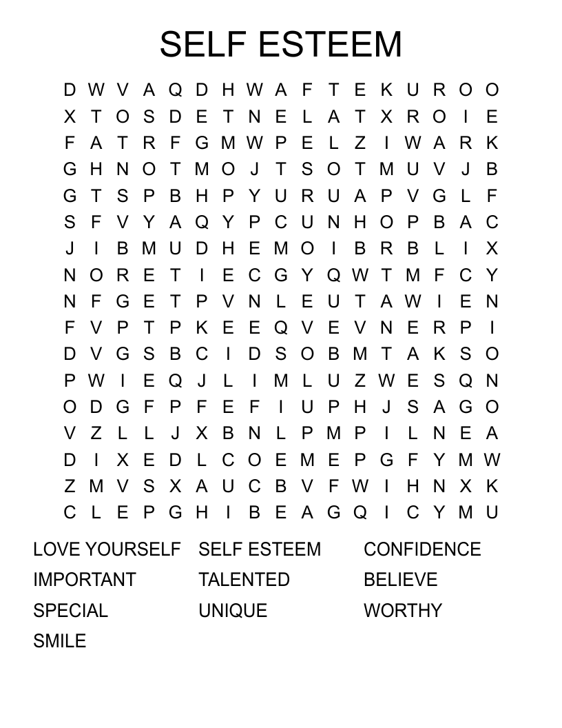 SELF ESTEEM Word Search