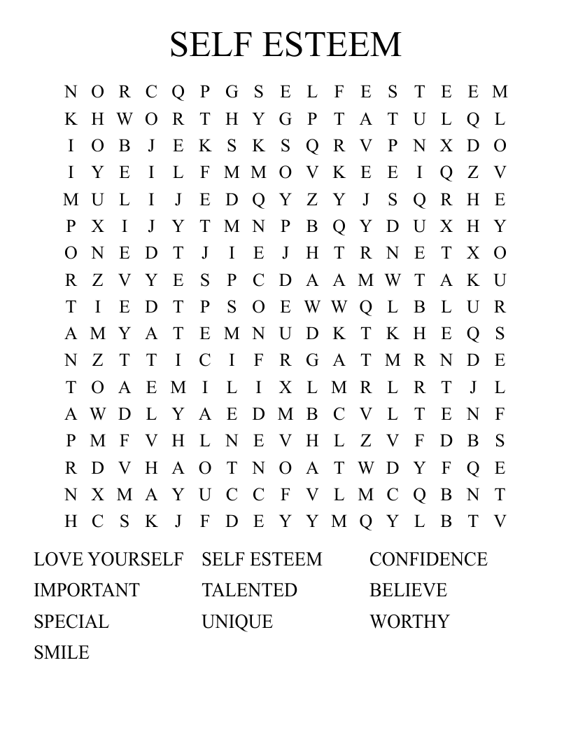 SELF ESTEEM Word Search
