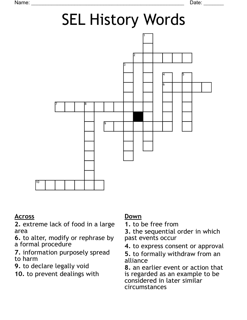 SEL History Words Crossword