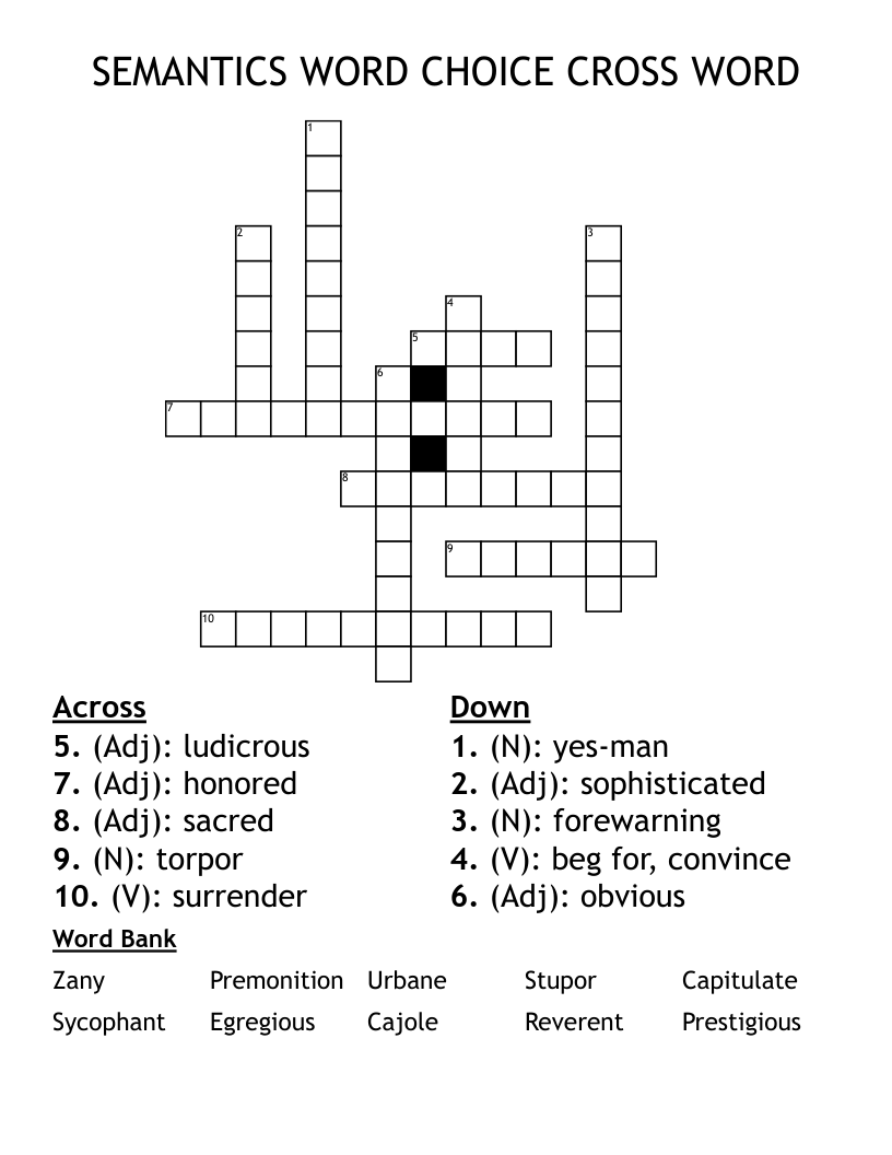 SEMANTICS WORD CHOICE CROSS WORD