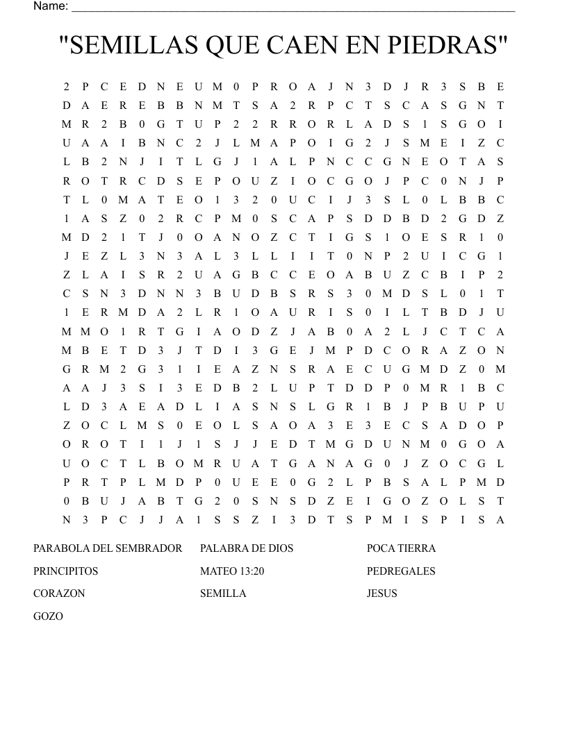 "SEMILLAS QUE CAEN EN PIEDRAS" Word Search
