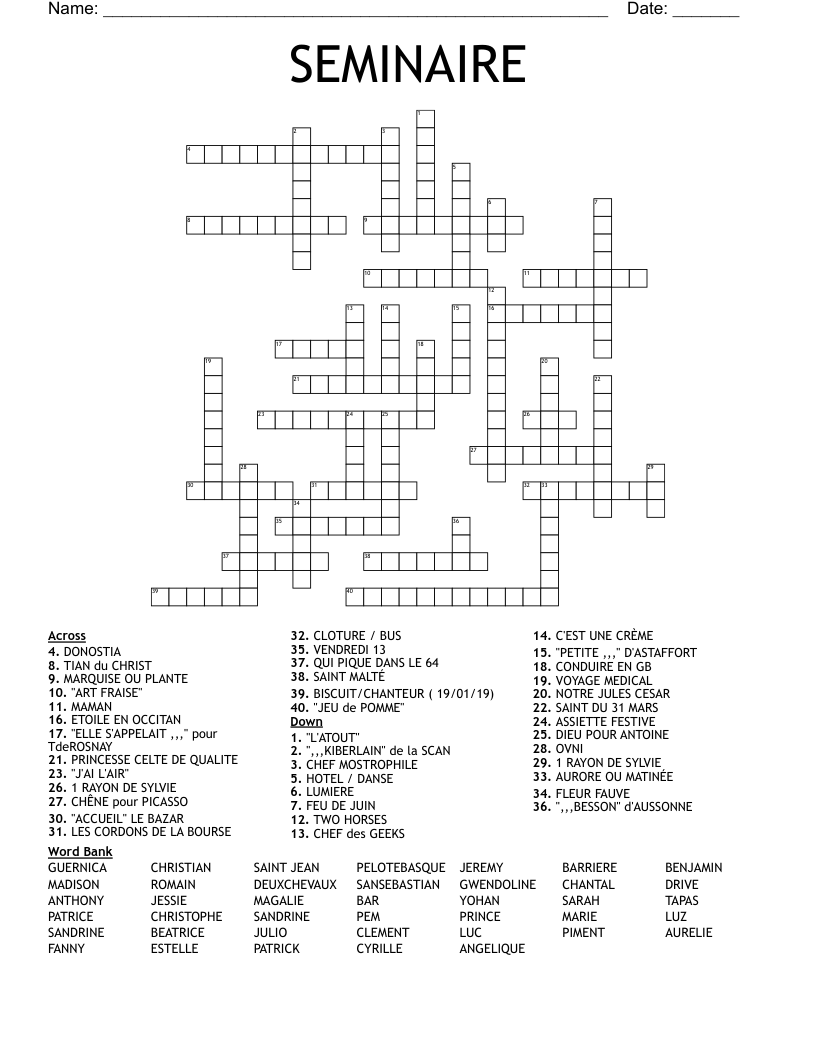 SEMINAIRE Crossword