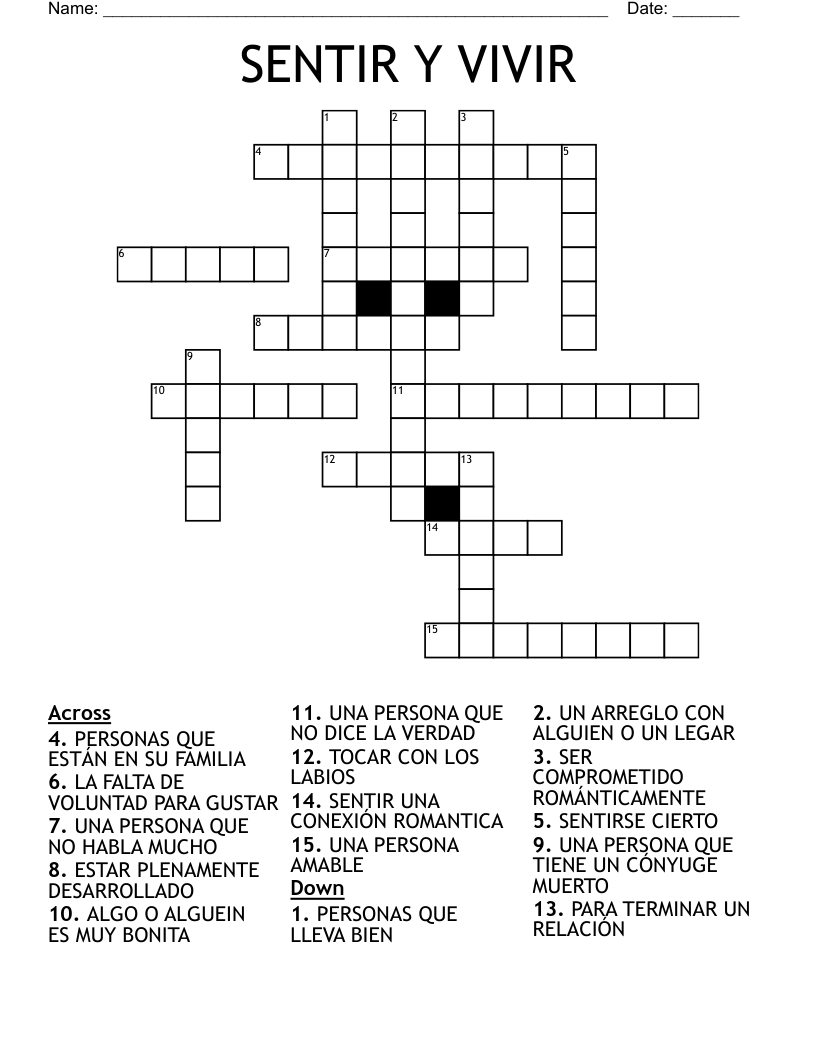 SENTIR Y VIVIR Crossword