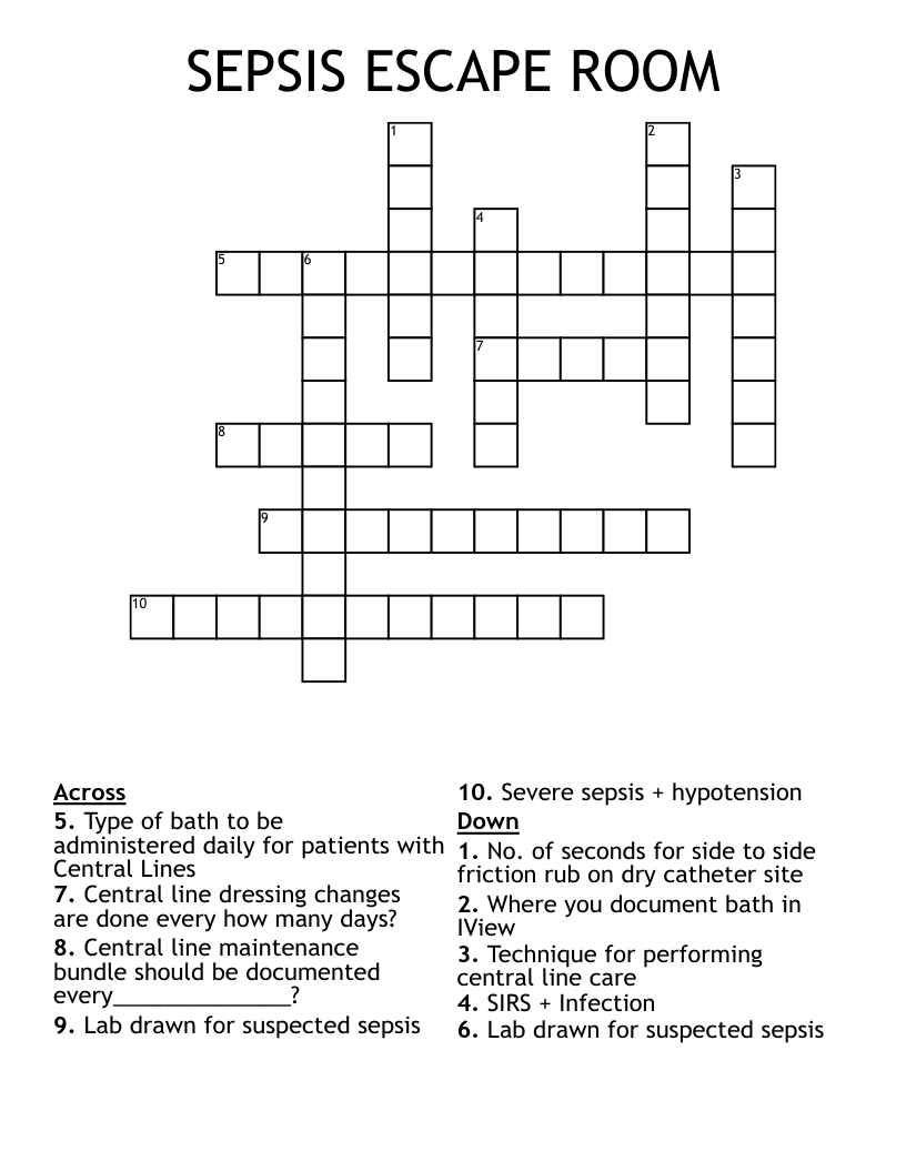 SEPSIS ESCAPE ROOM Crossword