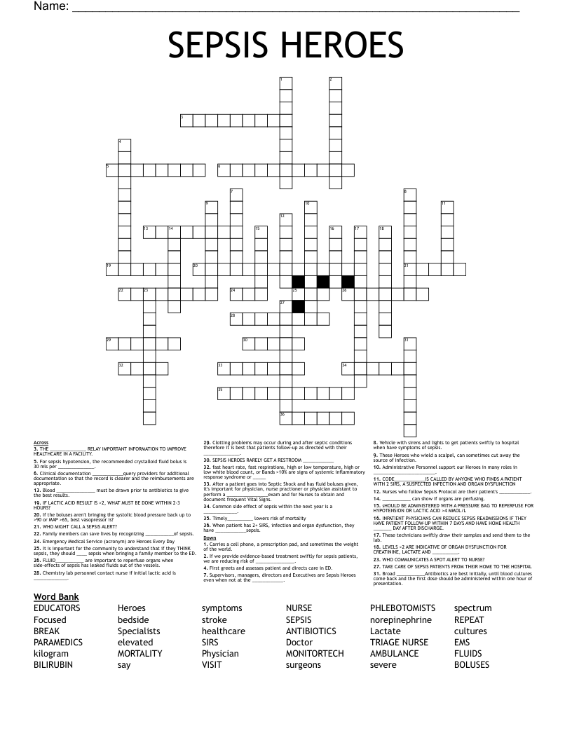 SEPSIS HEROES Crossword