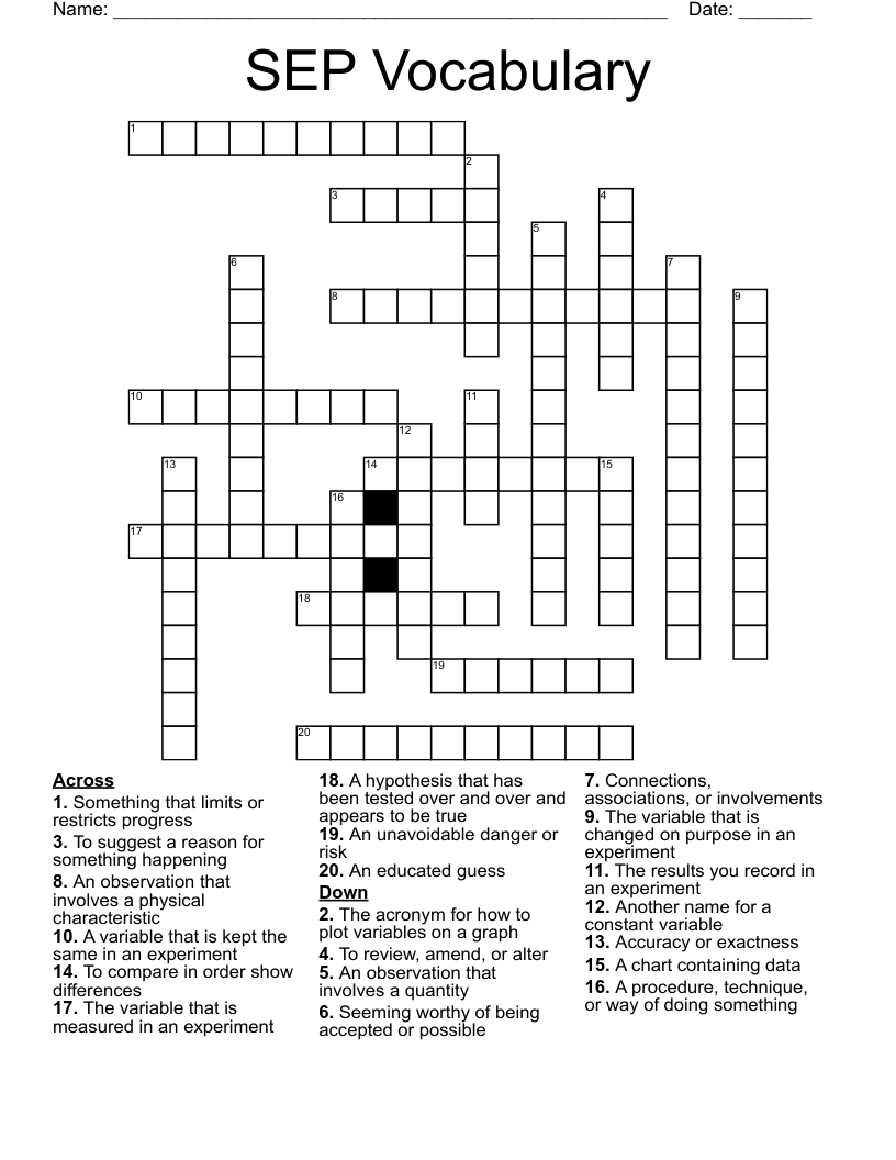 SEP Vocabulary Crossword