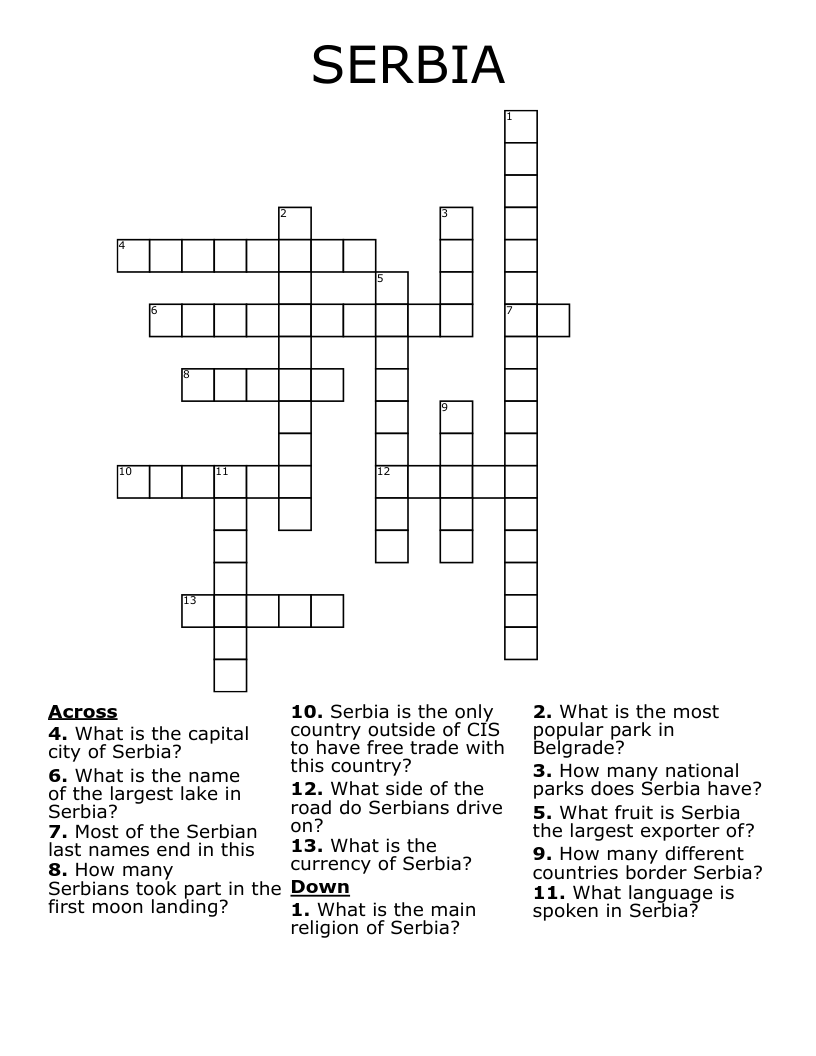 SERBIA Crossword