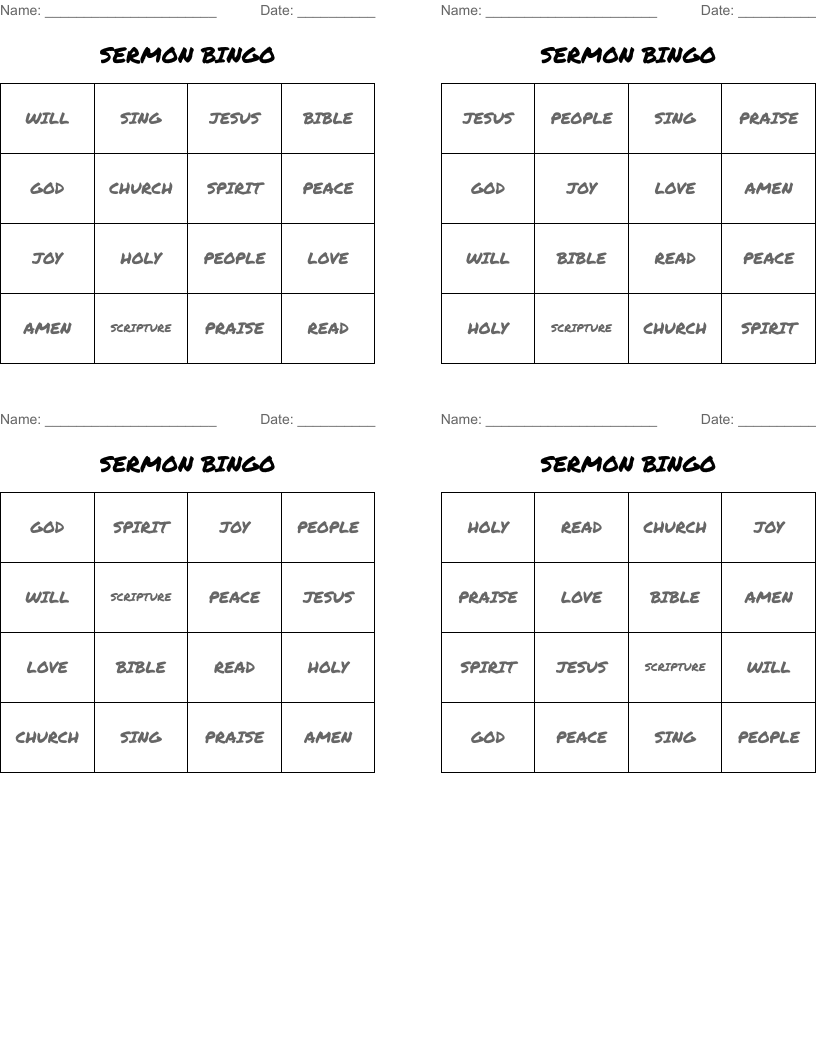 SERMON BINGO