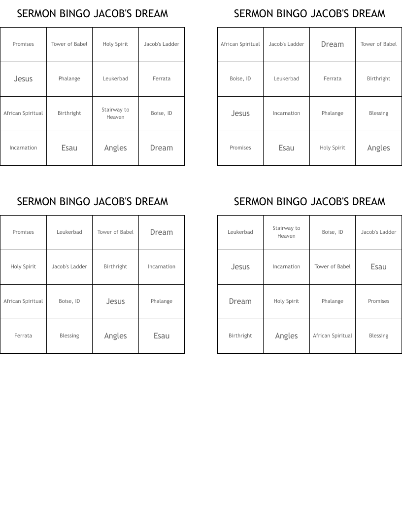SERMON BINGO  JACOB'S DREAM