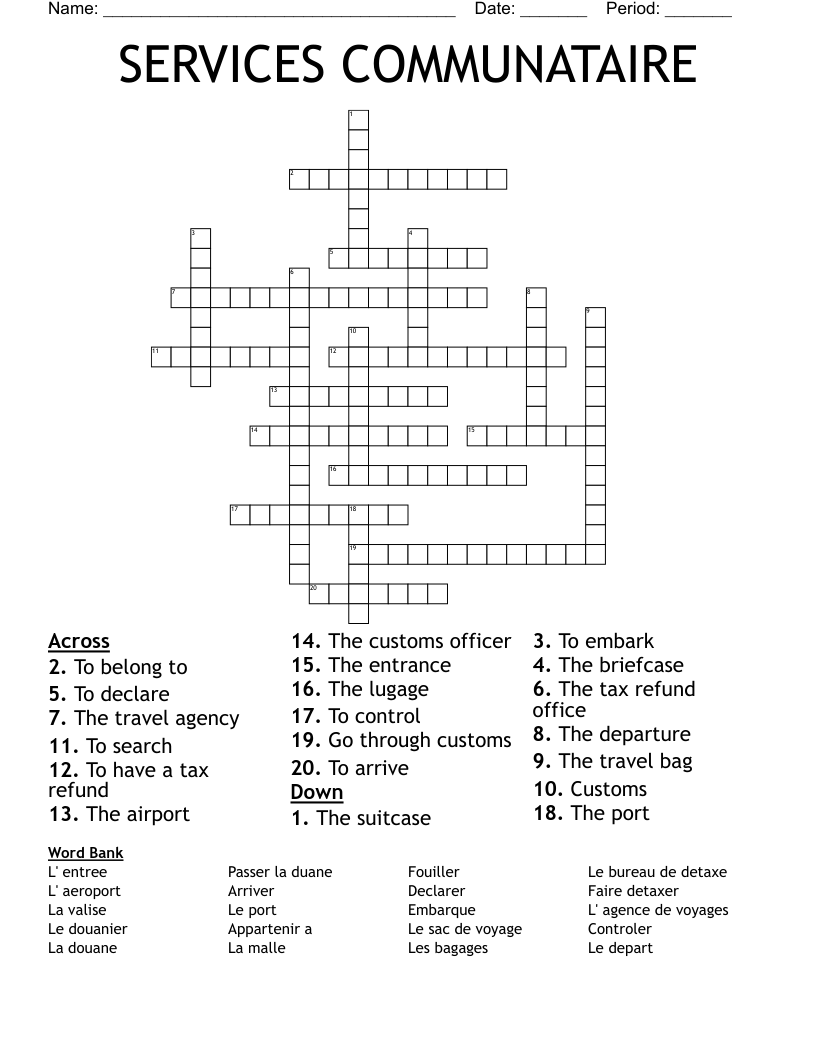 SERVICES COMMUNATAIRE Crossword