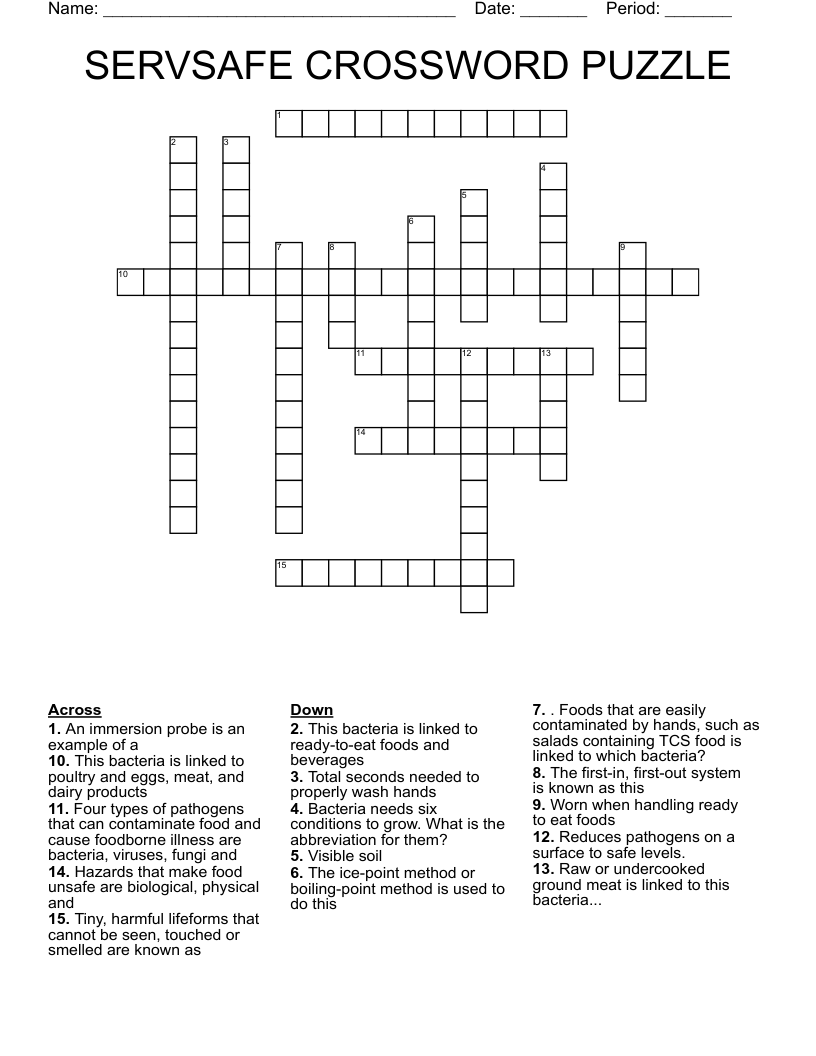 SERVSAFE CROSSWORD PUZZLE