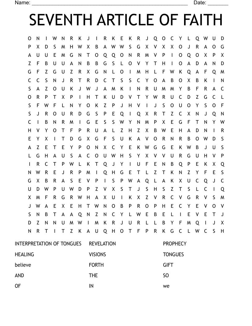 SEVENTH ARTICLE OF FAITH Word Search