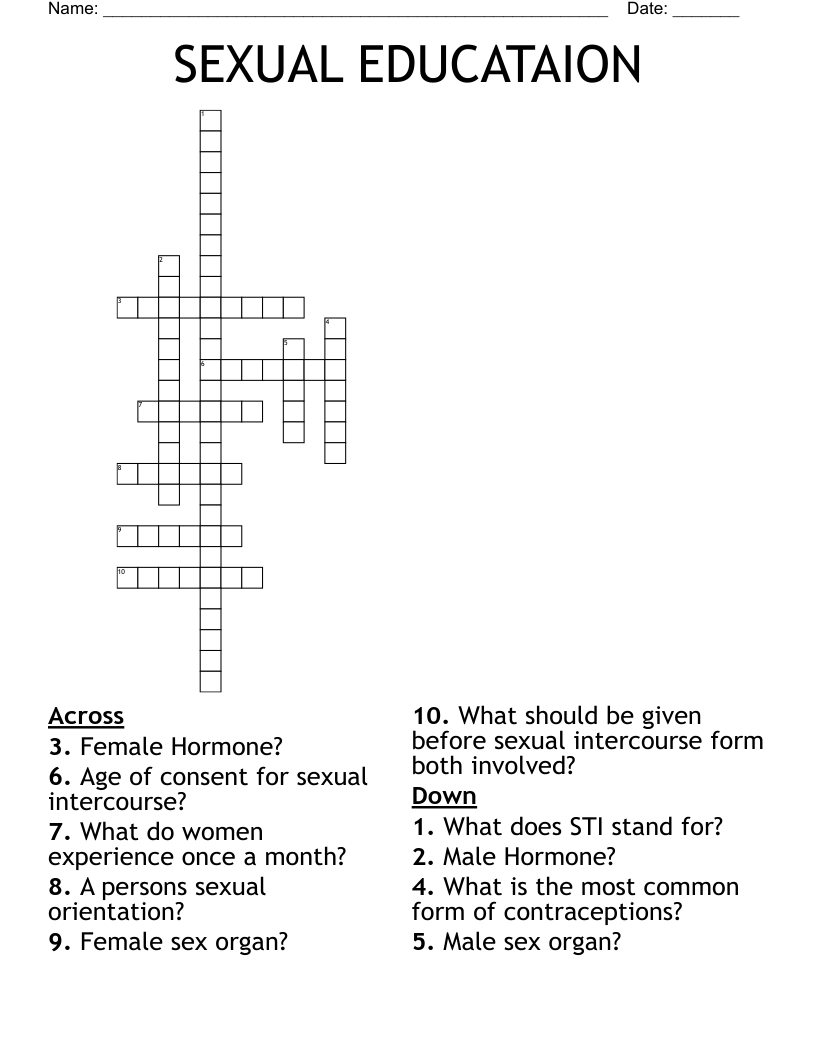 SEXUAL EDUCATAION Crossword