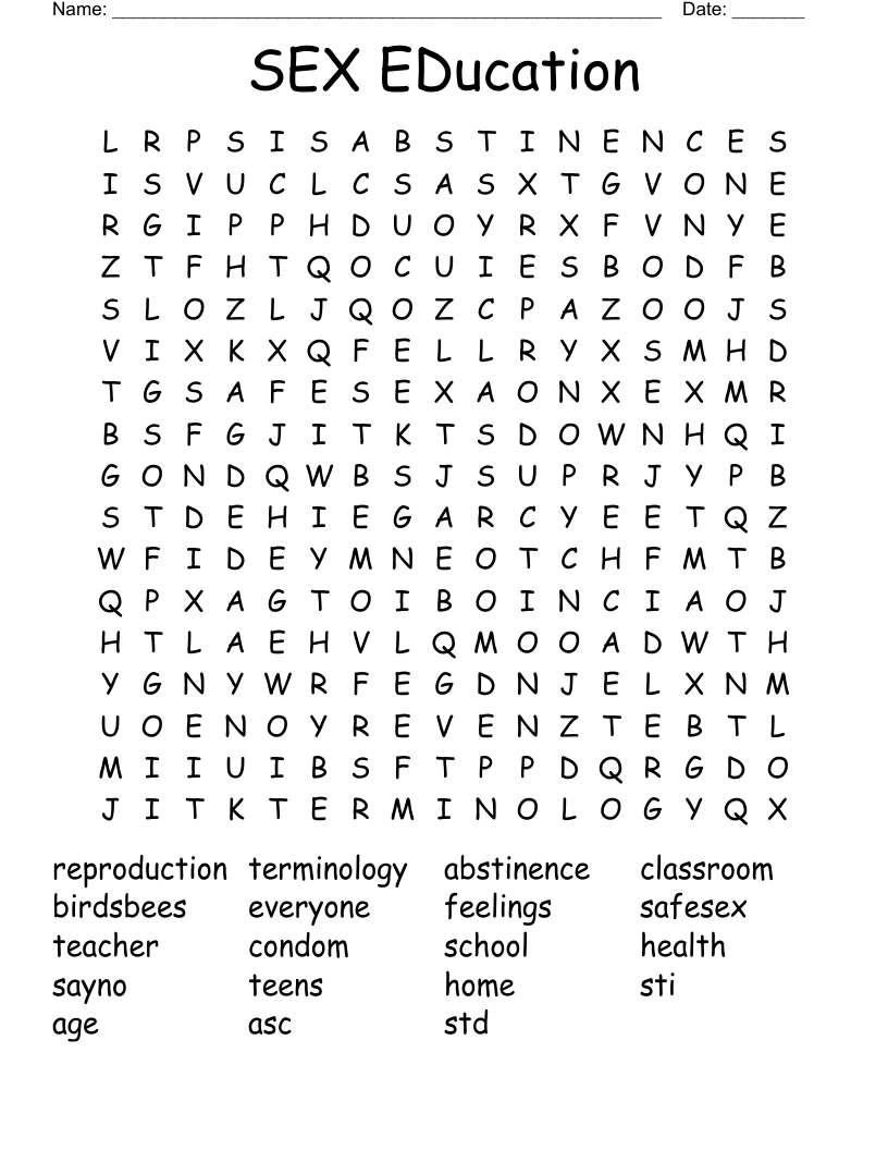 SEX EDucation Word Search