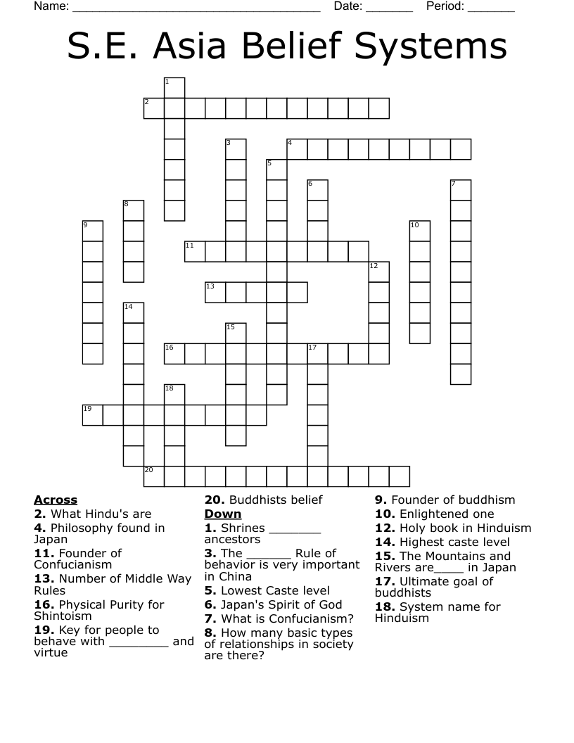 S.E. Asia Belief Systems Crossword