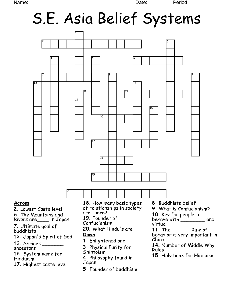 S.E. Asia Belief Systems Crossword