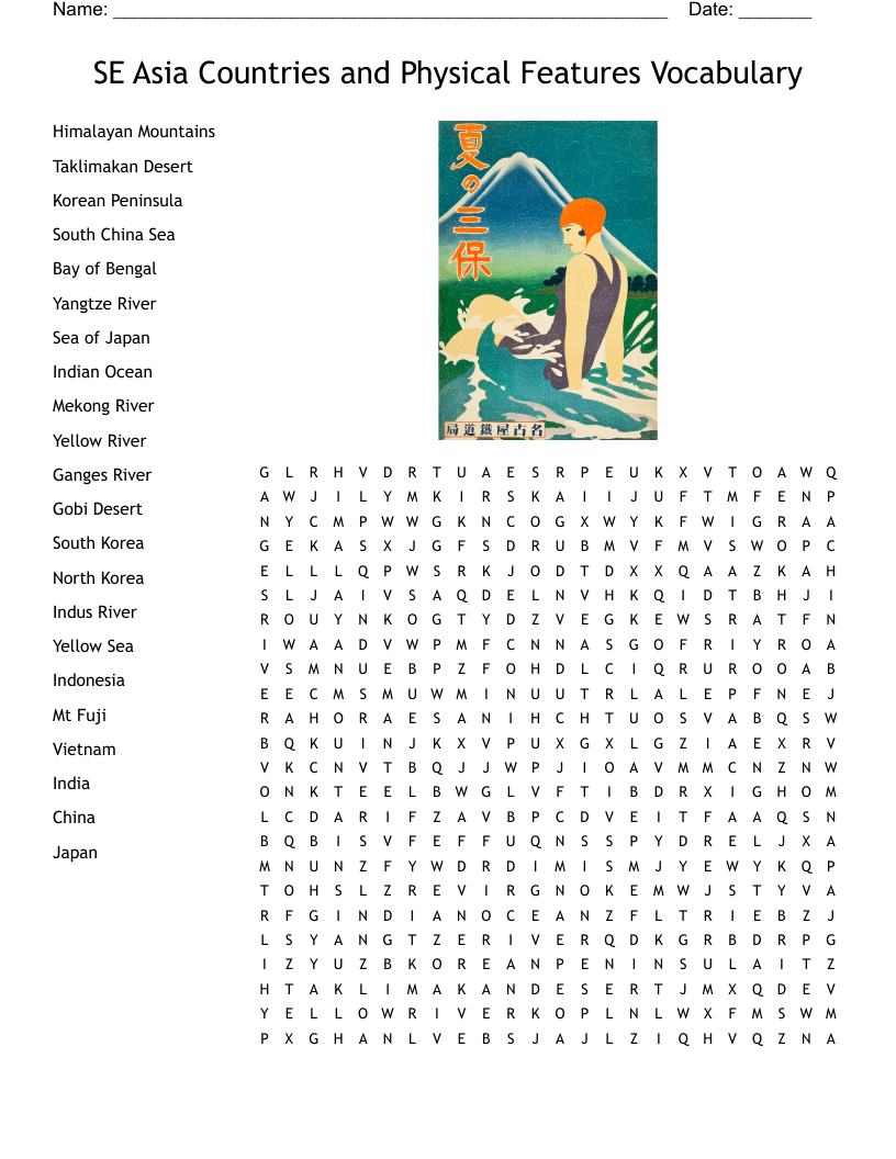 SE Asia Countries and Physical Features Vocabulary Word Search